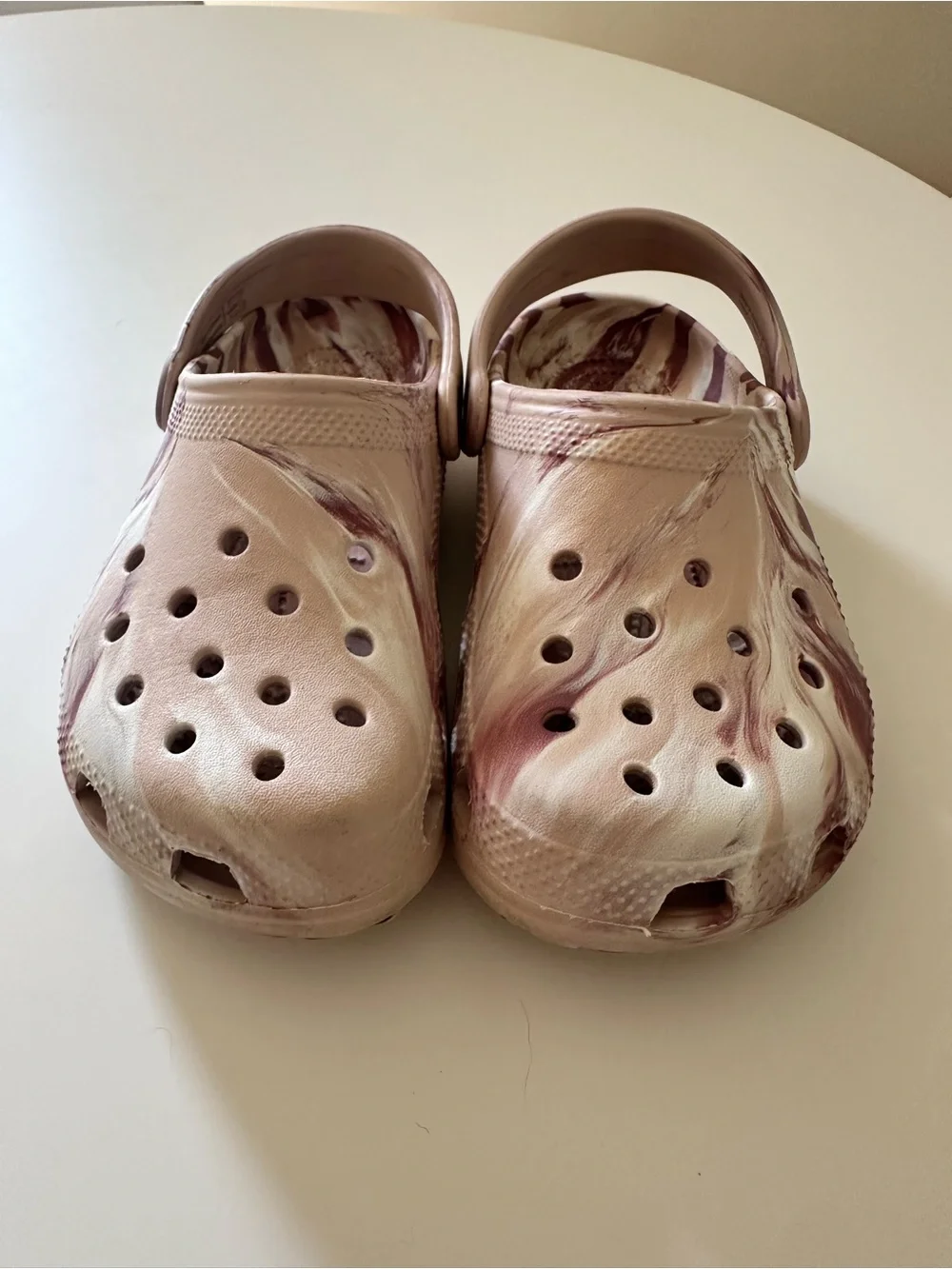CROCS Kids Marbled Pink & Cream Slip-On Clogs